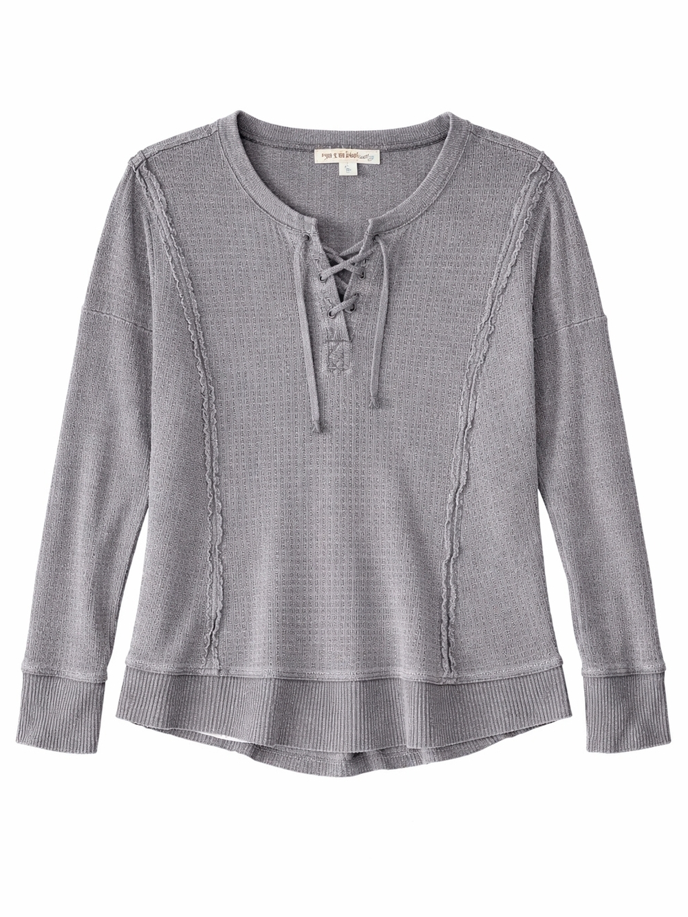 Frye & Co Gray Waffle Knit Lace Up Top Western Thermal